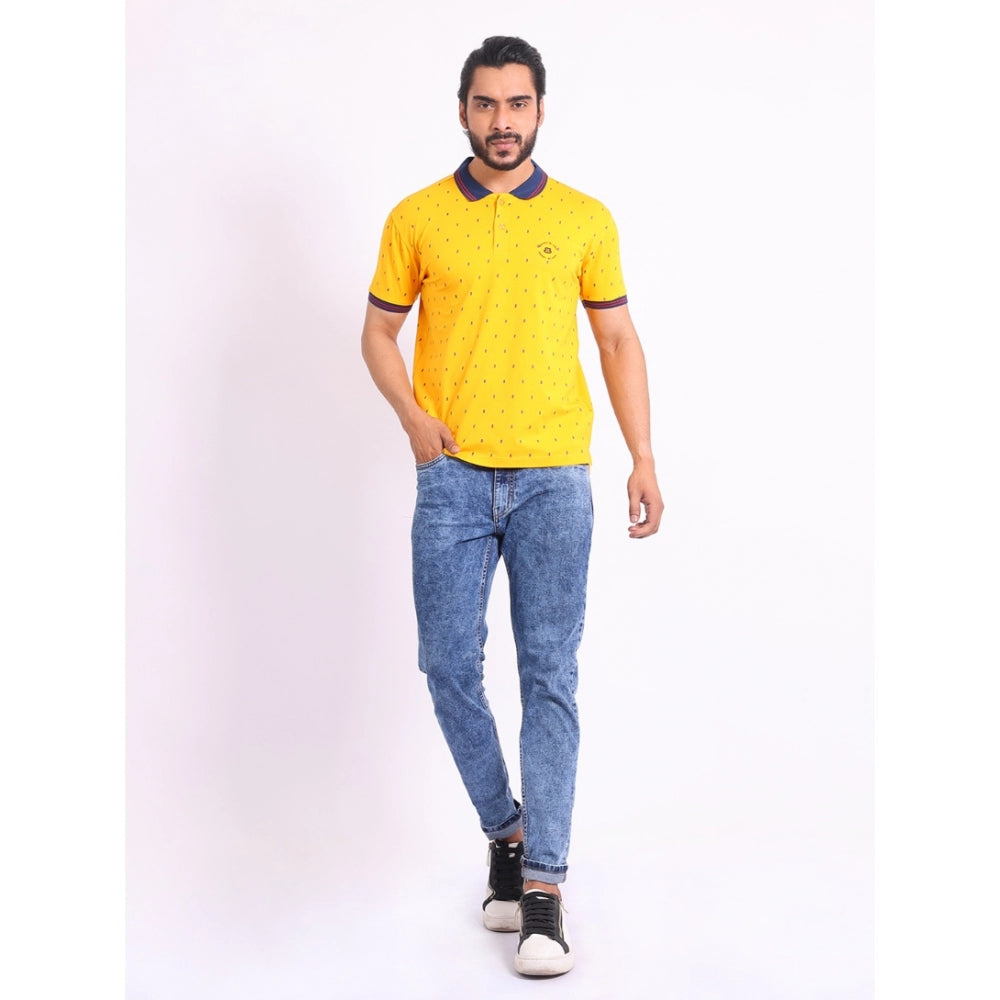 Men's Casual Cotton Printed Polo Neck Half Sleeve T-Shirt (Turmeric)