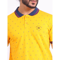 Men's Casual Cotton Printed Polo Neck Half Sleeve T-Shirt (Turmeric)