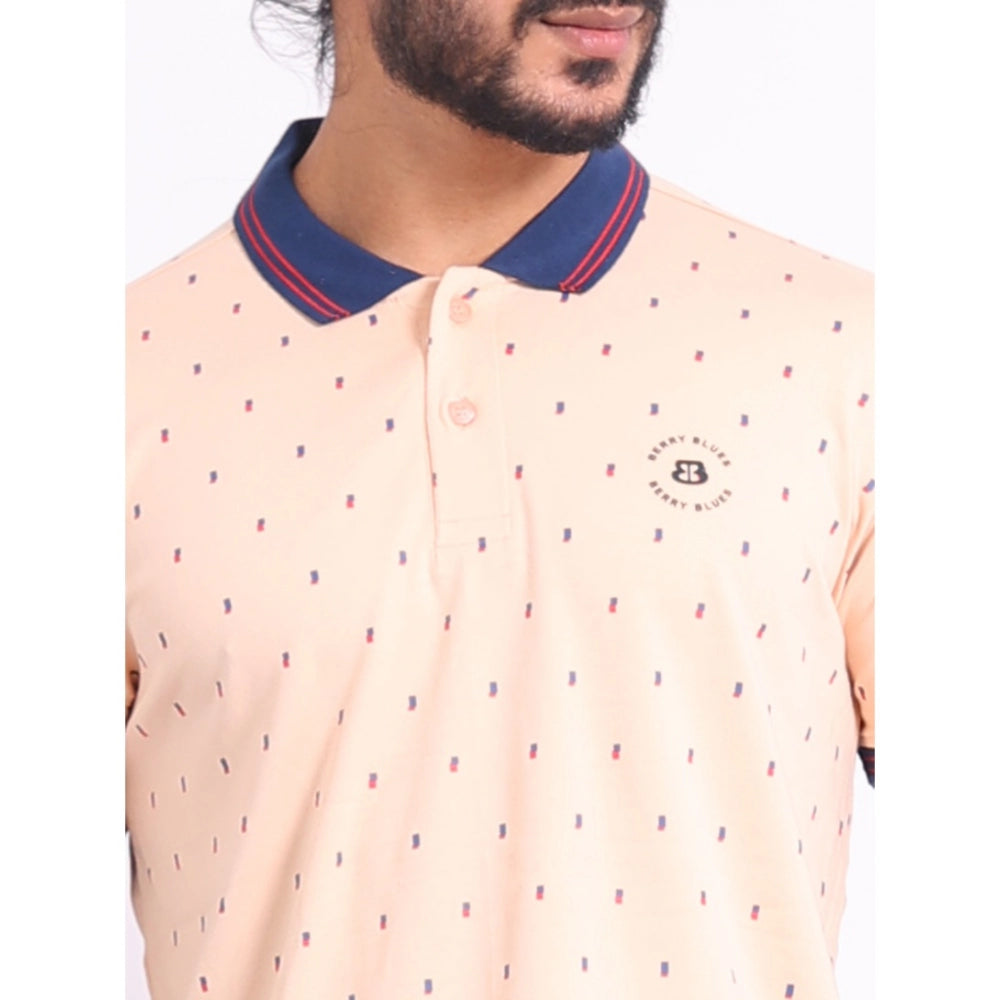 Men's Casual Cotton Printed Polo Neck Half Sleeve T-Shirt (Peach)