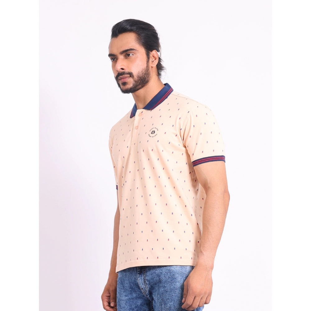 Men's Casual Cotton Printed Polo Neck Half Sleeve T-Shirt (Peach)