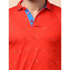 Men's Casual Cotton Printed Polo Neck Half Sleeve T-Shirt (Red)