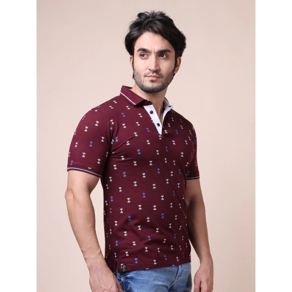 Men's Casual Cotton Printed Polo Neck Half Sleeve T-Shirt (Plum)