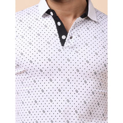 Men's Casual Cotton Printed Polo Neck Half Sleeve T-Shirt (White)