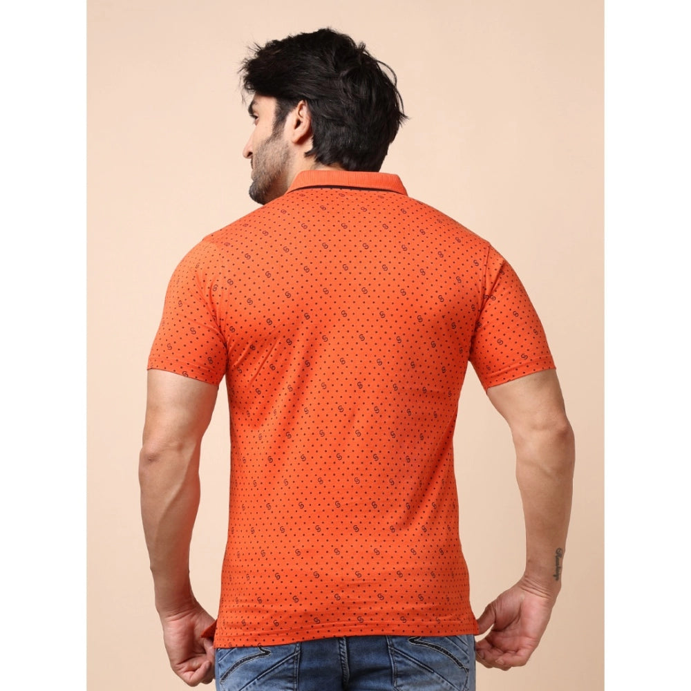 Men's Casual Cotton Printed Polo Neck Half Sleeve T-Shirt (Rust)