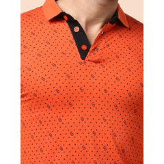 Men's Casual Cotton Printed Polo Neck Half Sleeve T-Shirt (Rust)