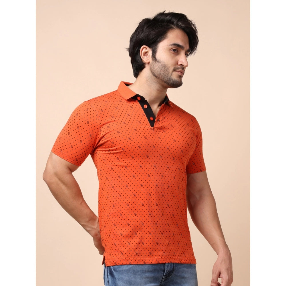 Men's Casual Cotton Printed Polo Neck Half Sleeve T-Shirt (Rust)