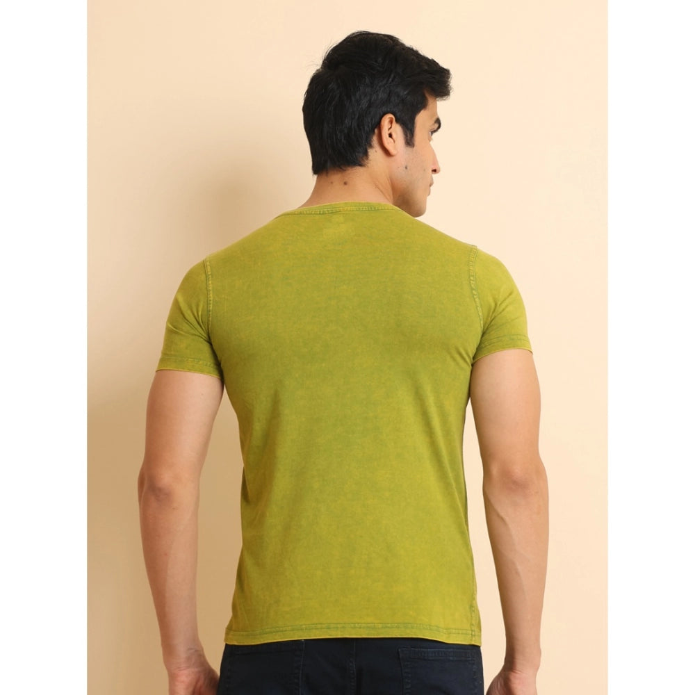 Men's Casual Cotton Printed Round Neck Half Sleeve T-Shirt (Green)