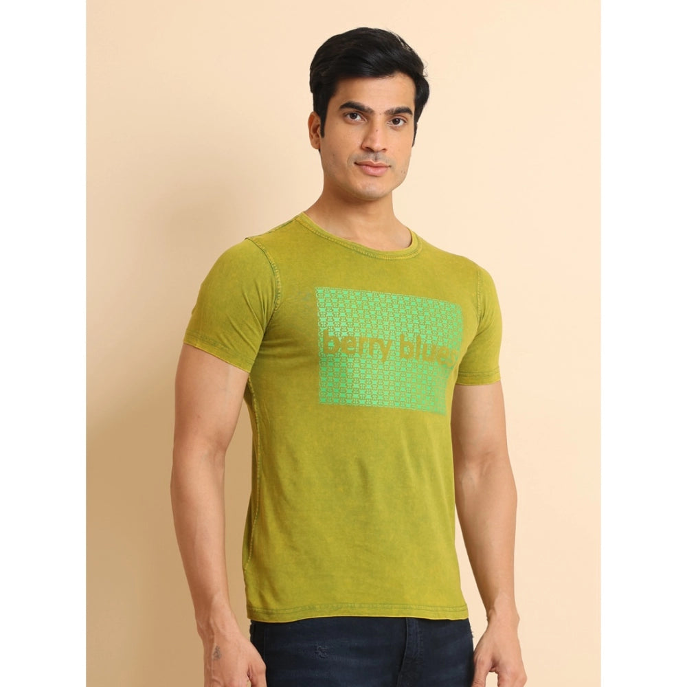 Men's Casual Cotton Printed Round Neck Half Sleeve T-Shirt (Green)