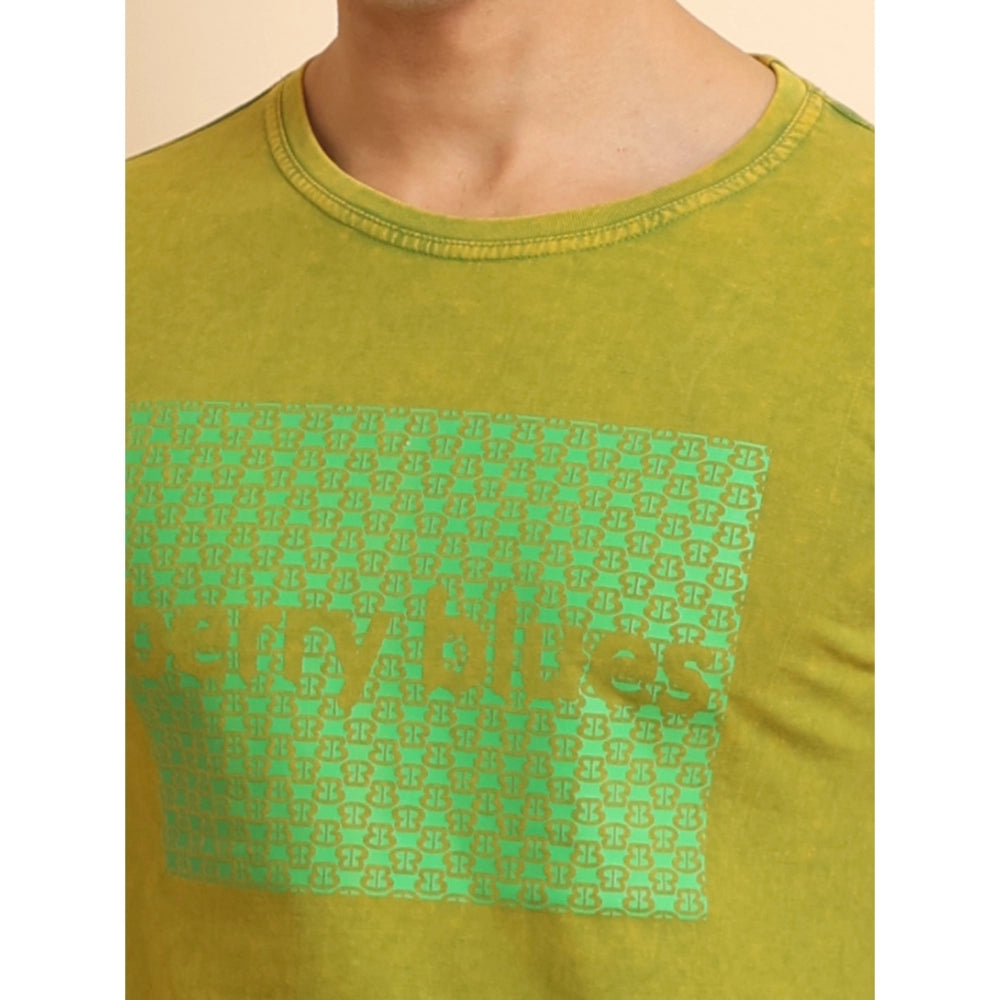 Men's Casual Cotton Printed Round Neck Half Sleeve T-Shirt (Green)