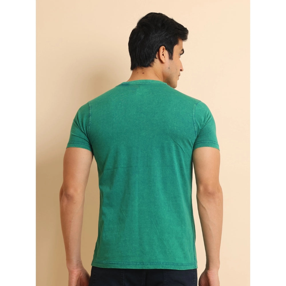 Men's Casual Cotton Printed Round Neck Half Sleeve T-Shirt (Green)