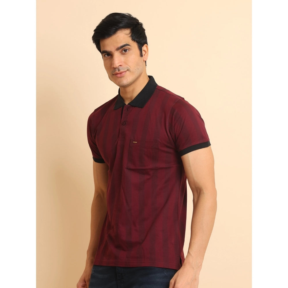 Men's Casual Cotton Printed Polo Neck Half Sleeve T-Shirt (Plum)