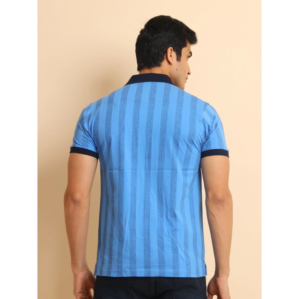 Men's Casual Cotton Printed Polo Neck Half Sleeve T-Shirt (LightBlue)