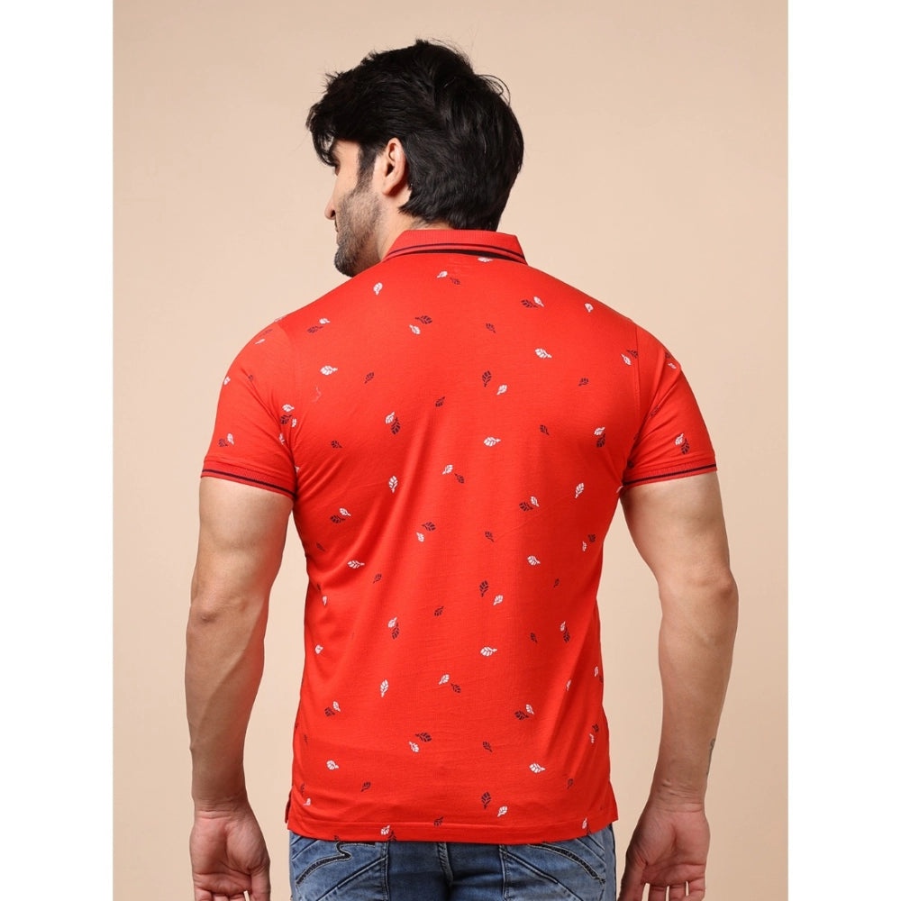 Men's Casual Cotton Printed Polo Neck Half Sleeve T-Shirt (Red)