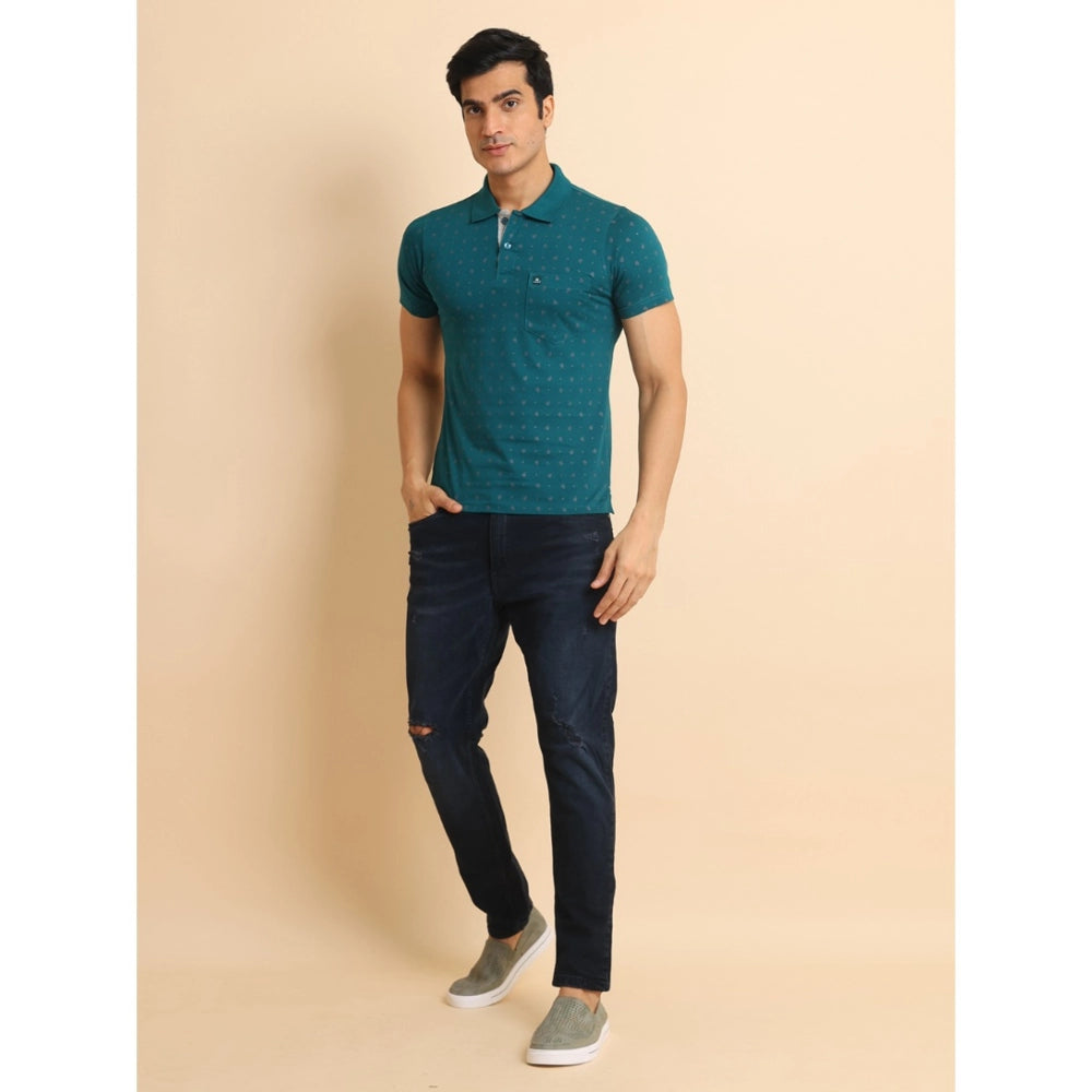 Men's Casual Cotton Printed Polo Neck Half Sleeve T-Shirt (Green)