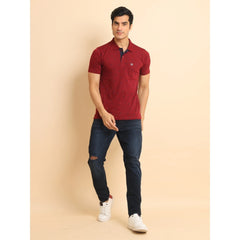 Men's Casual Cotton Printed Polo Neck Half Sleeve T-Shirt (Red)