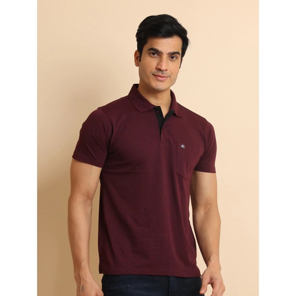 Men's Casual Cotton Printed Polo Neck Half Sleeve T-Shirt (Wine)