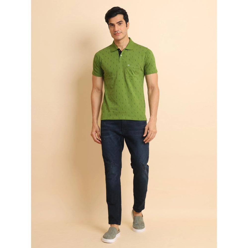 Men's Casual Cotton Printed Polo Neck Half Sleeve T-Shirt (Green)