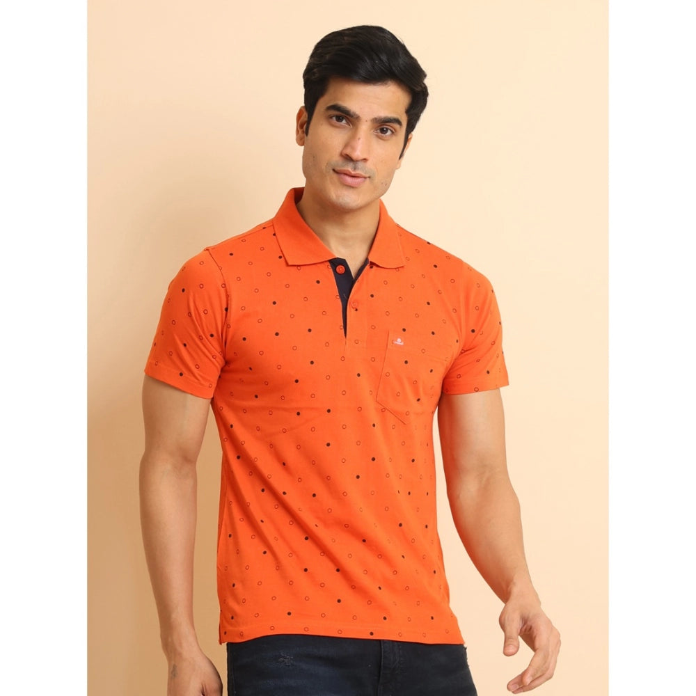 Men's Casual Cotton Printed Polo Neck Half Sleeve T-Shirt (Rust)