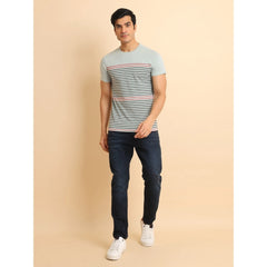 Men's Casual Cotton Printed Round Neck Half Sleeve T-Shirt (Grey)