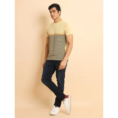 Men's Casual Cotton Printed Round Neck Half Sleeve T-Shirt (Brown)