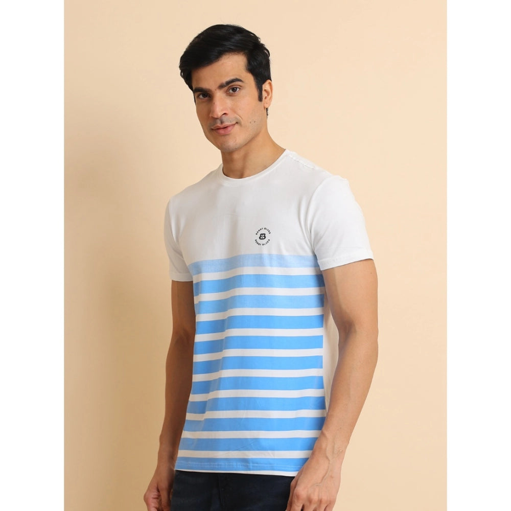 Men's Casual Cotton Printed Round Neck Half Sleeve T-Shirt (Blue)