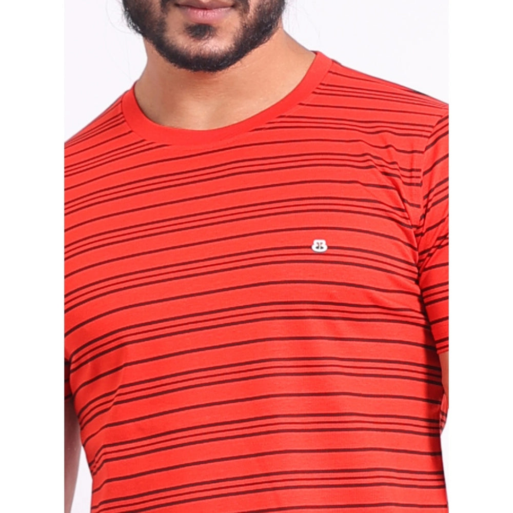 Men's Casual Cotton Printed Round Neck Half Sleeve T-Shirt (Red)