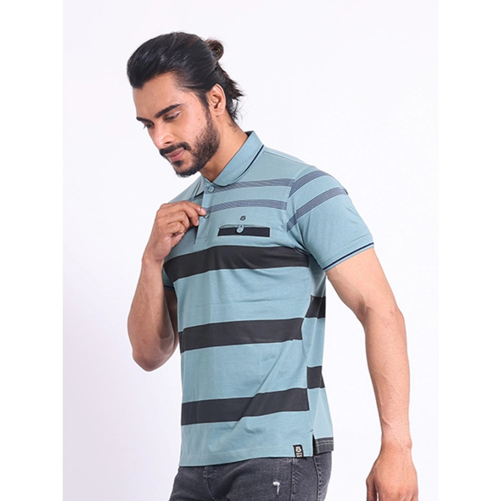 Men's Casual Cotton Printed Polo Neck Half Sleeve T-Shirt (Green)