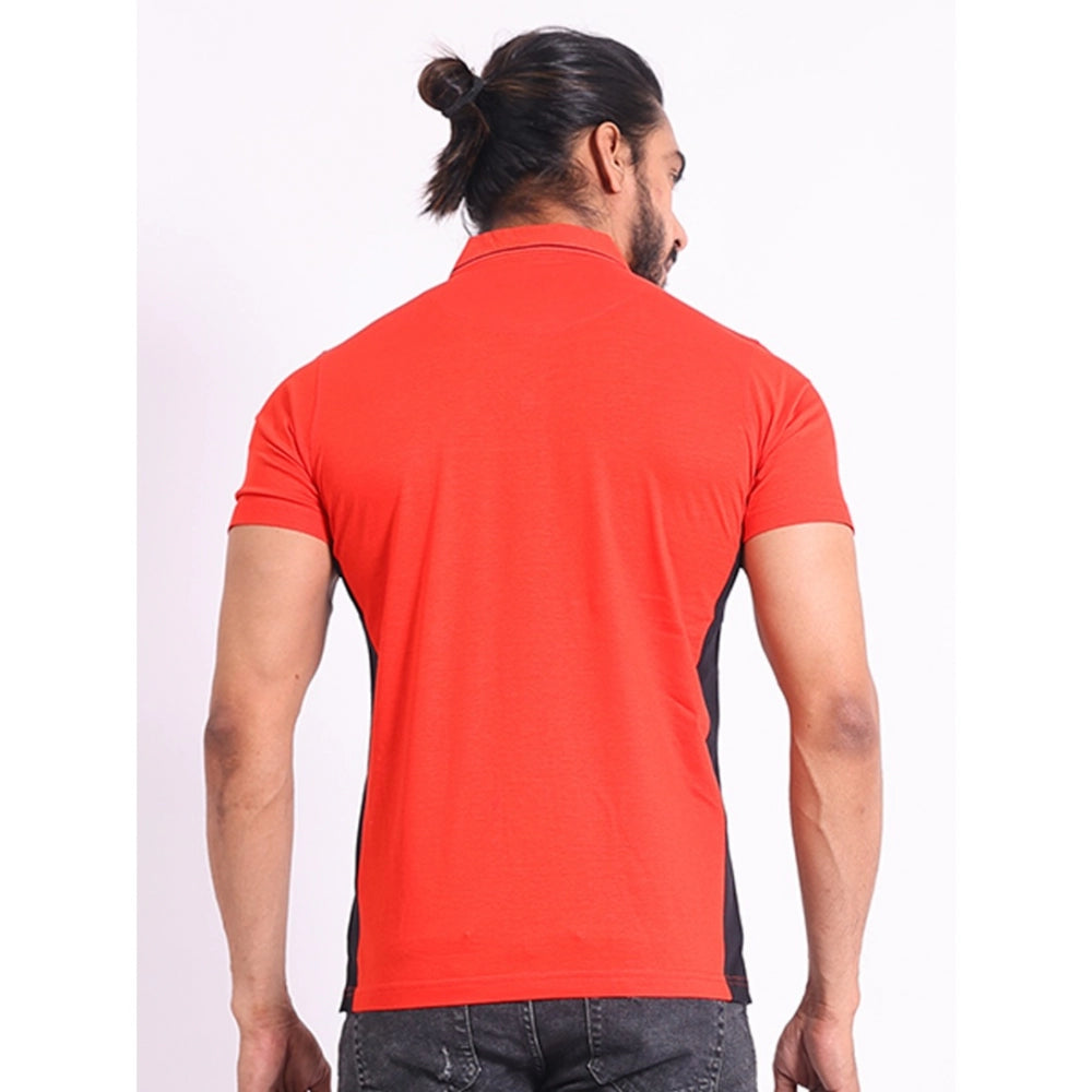 Men's Casual Cotton Printed Polo Neck Half Sleeve T-Shirt (Red)