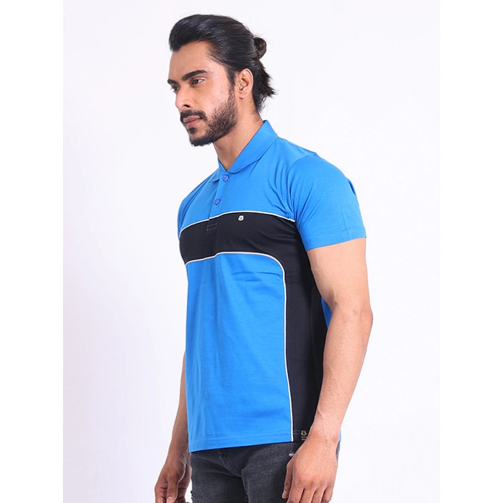 Men's Casual Cotton Printed Polo Neck Half Sleeve T-Shirt (Inkblue)