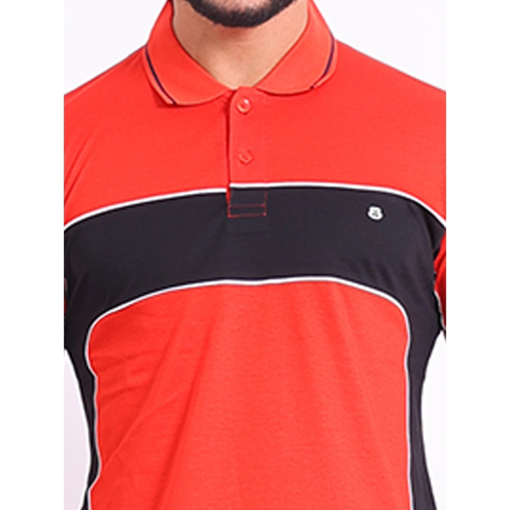 Men's Casual Cotton Printed Polo Neck Half Sleeve T-Shirt (Red)