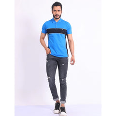 Men's Casual Cotton Printed Polo Neck Half Sleeve T-Shirt (Inkblue)