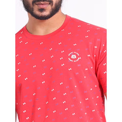 Men's Casual Cotton Printed Round Neck Half Sleeve T-Shirt (Red)