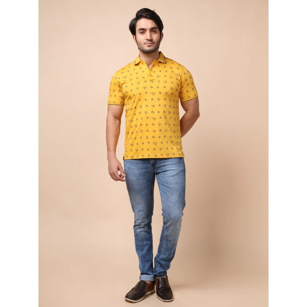 Men's Casual Cotton Printed Polo Neck Half Sleeve T-Shirt (Mustard)