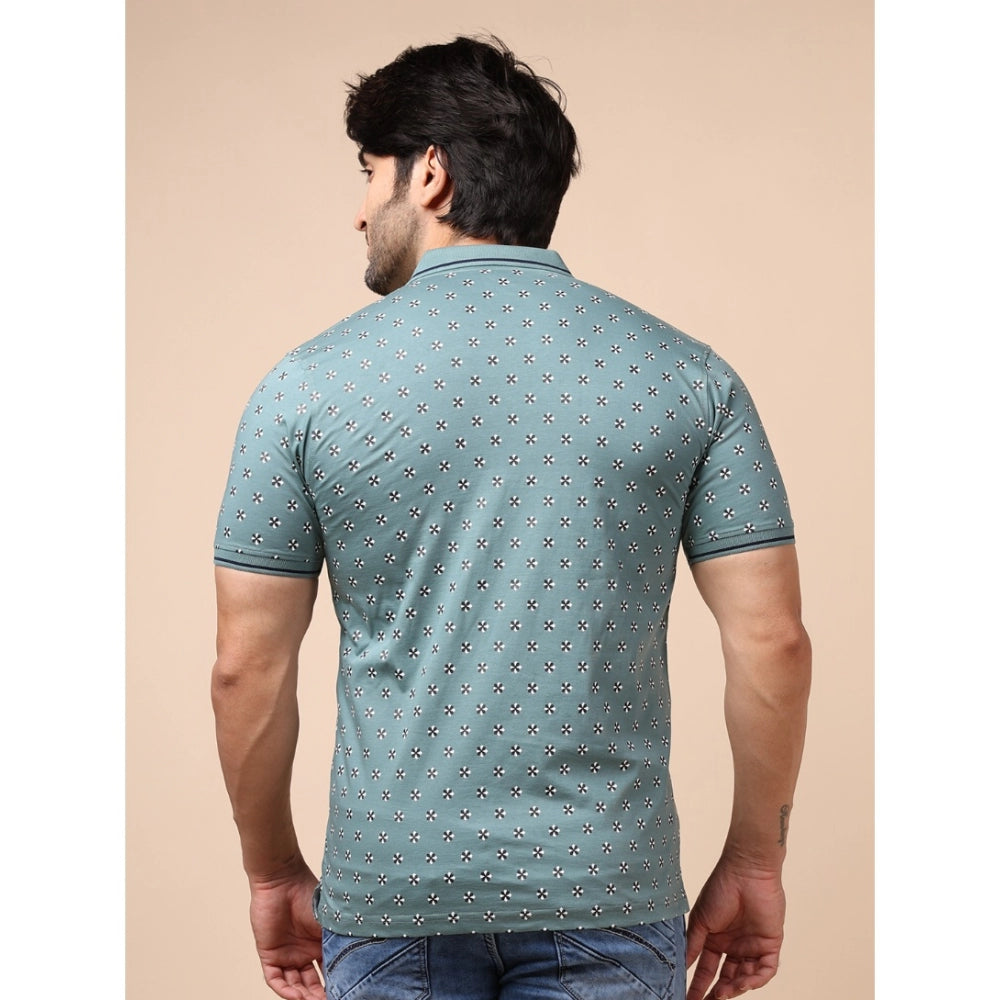 Men's Casual Cotton Printed Polo Neck Half Sleeve T-Shirt (Grey)