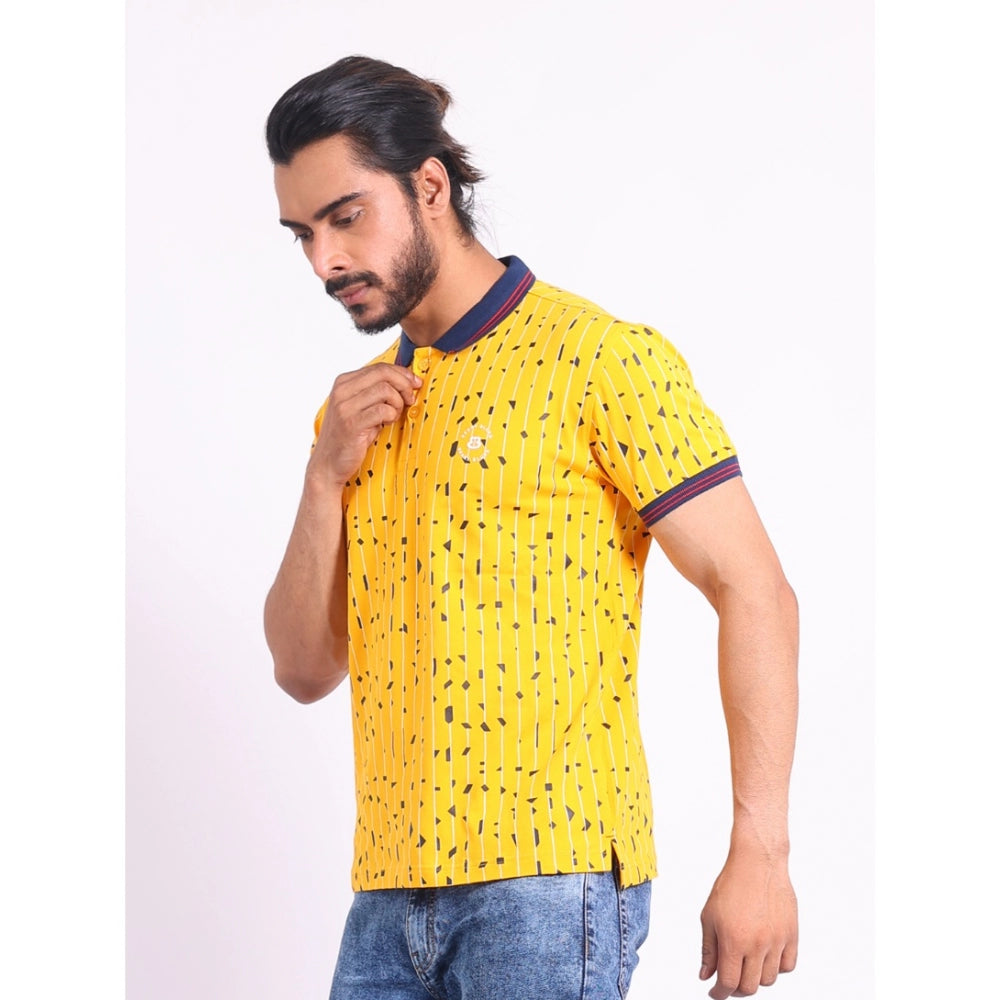 Men's Casual Cotton Printed Polo Neck Half Sleeve T-Shirt (Turmeric)