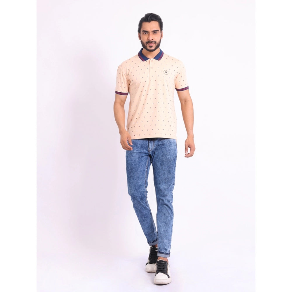 Men's Casual Cotton Printed Polo Neck Half Sleeve T-Shirt (Peach)