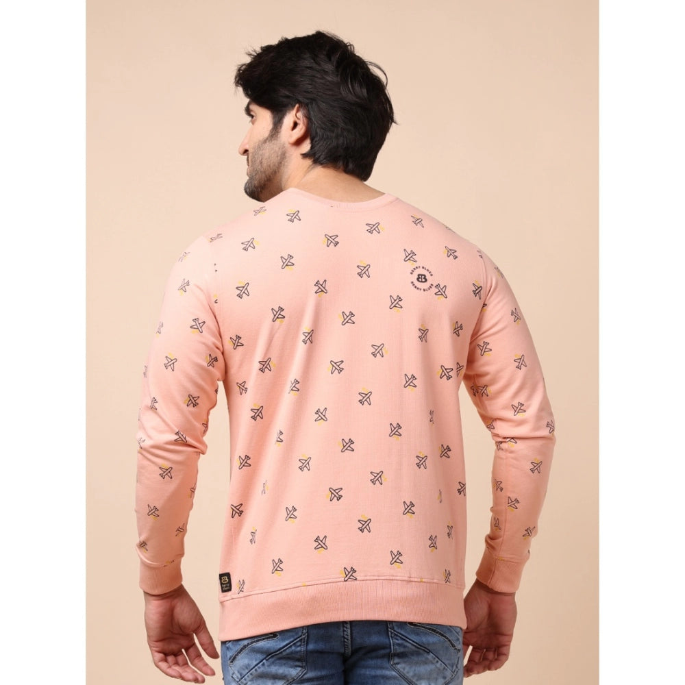 Men's Casual Cotton Printed Round Neck Full Sleeve Sweat Shirt (Peach)