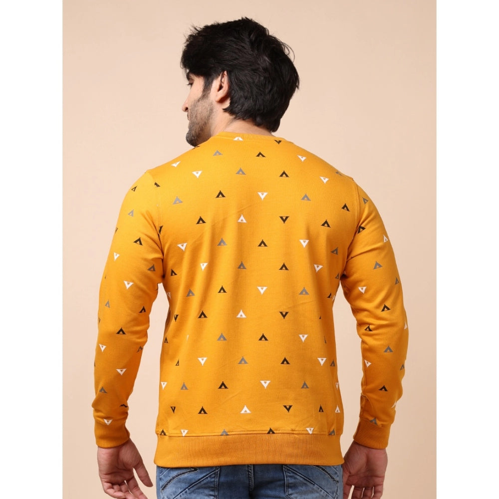 Men's Casual Cotton Printed Round Neck Full Sleeve Sweat Shirt (Mustard)