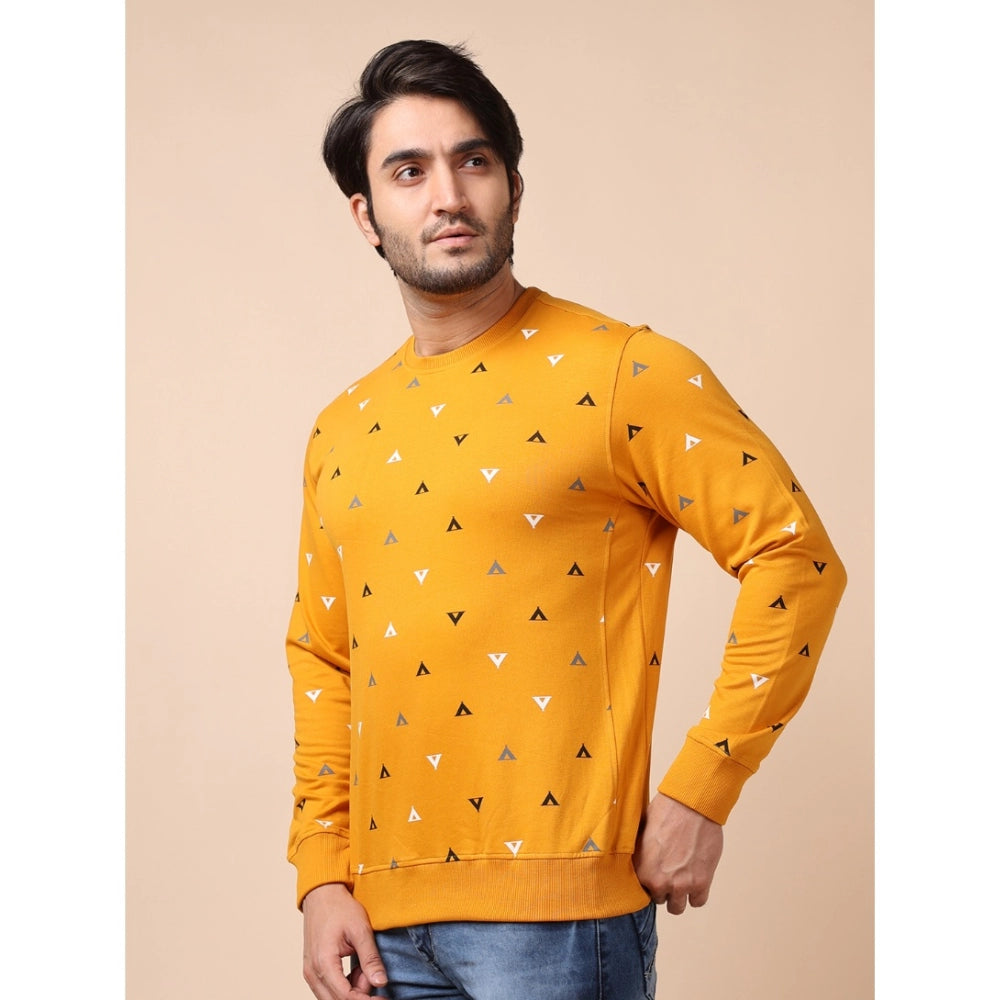 Men's Casual Cotton Printed Round Neck Full Sleeve Sweat Shirt (Mustard)