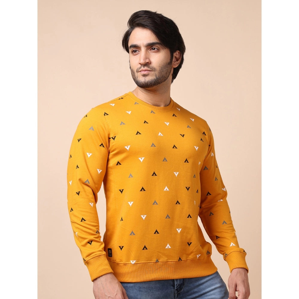 Men's Casual Cotton Printed Round Neck Full Sleeve Sweat Shirt (Mustard)