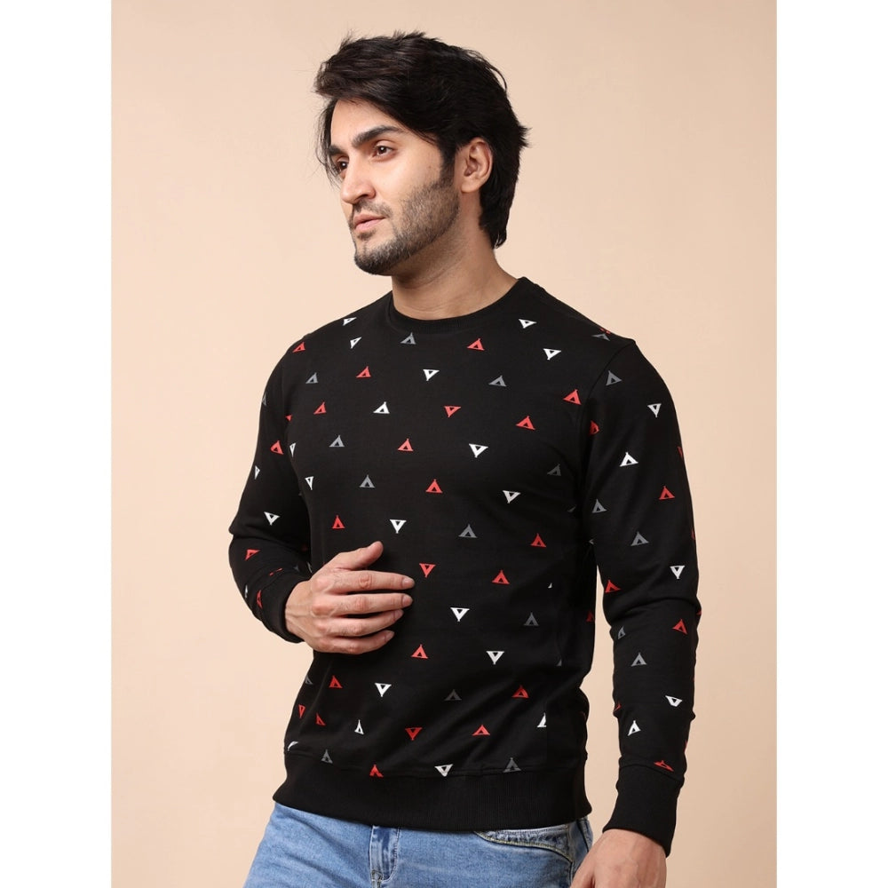 Men's Casual Cotton Printed Round Neck Full Sleeve Sweat Shirt (Black)