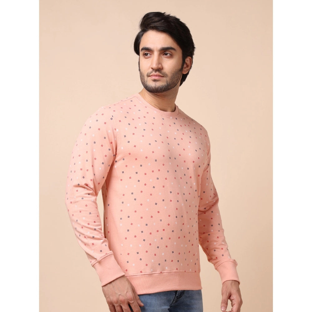 Men's Casual Cotton Printed Round Neck Full Sleeve Sweat Shirt (Peach)