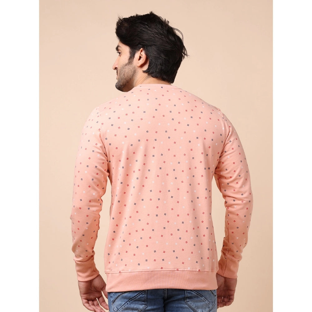 Men's Casual Cotton Printed Round Neck Full Sleeve Sweat Shirt (Peach)