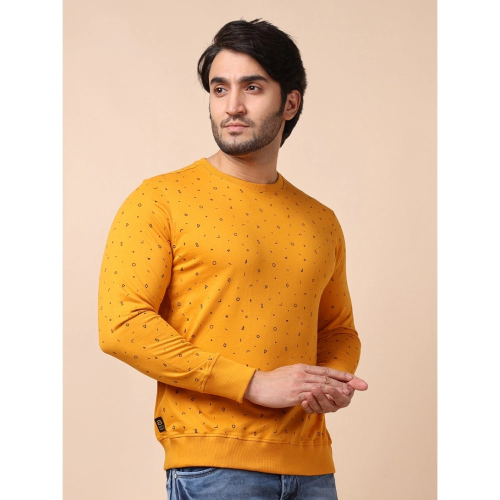 Men's Casual Cotton Printed Round Neck Full Sleeve Sweat Shirt (Mustard)