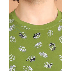 Men's Casual Cotton Printed Round Neck Half Sleeve T-Shirt (Green)