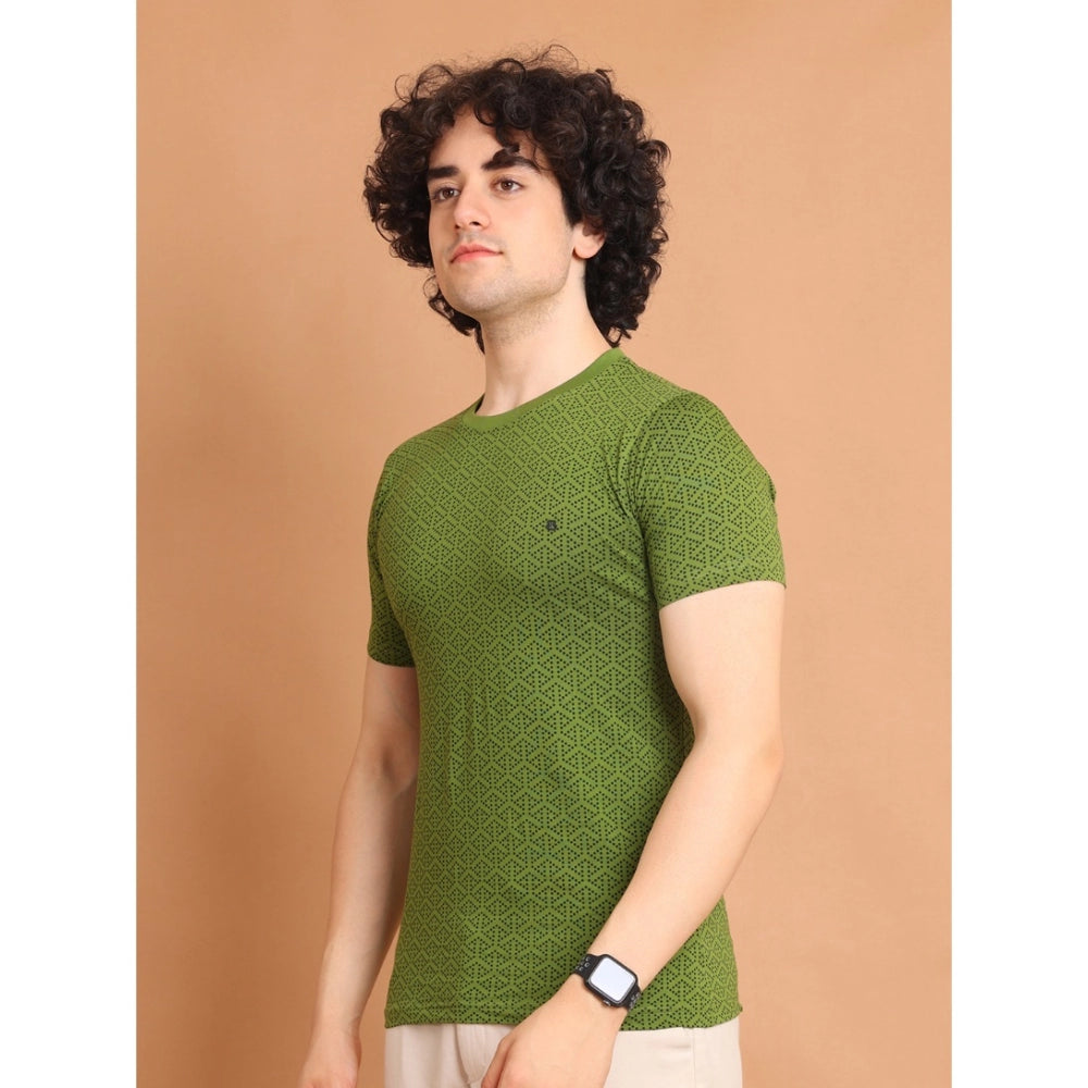 Men's Casual Cotton Printed Round Neck Half Sleeve T-Shirt (Green)