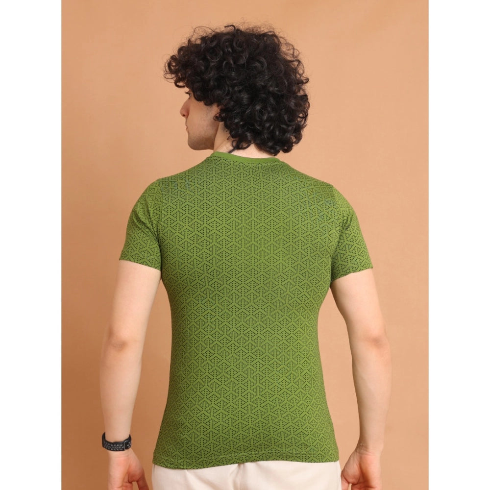 Men's Casual Cotton Printed Round Neck Half Sleeve T-Shirt (Green)