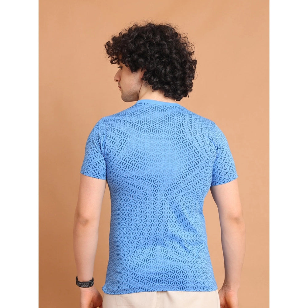 Men's Casual Cotton Printed Round Neck Half Sleeve T-Shirt (LightBlue)