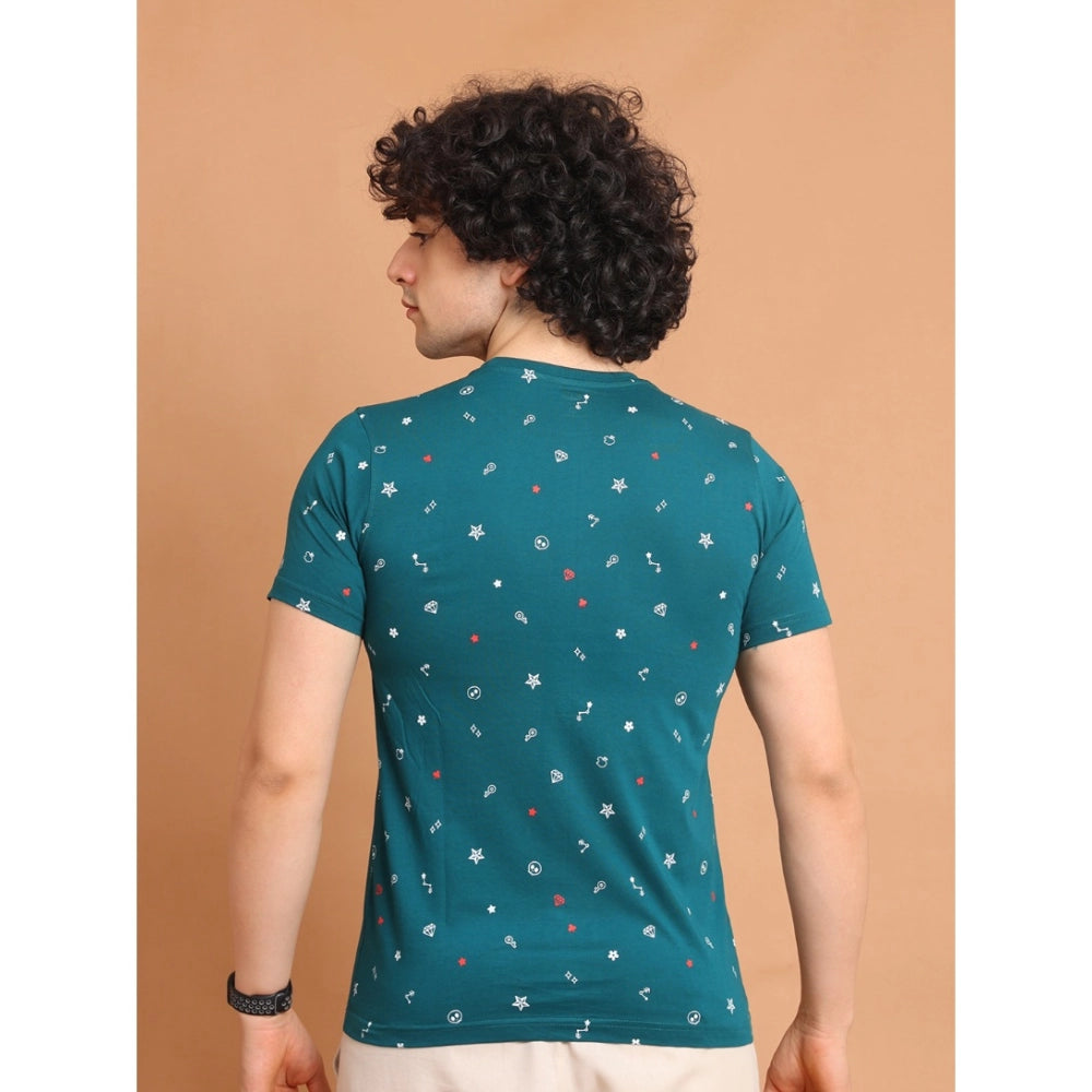 Men's Casual Cotton Printed Round Neck Half Sleeve T-Shirt (Green)