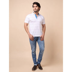 Men's Casual Cotton Printed Polo Neck Half Sleeve T-Shirt (White)